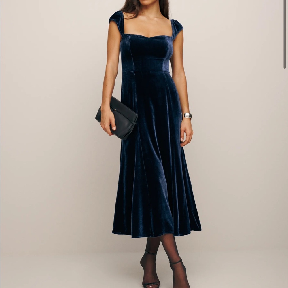 Reformation Bryson Navy Velvet Dress NWT